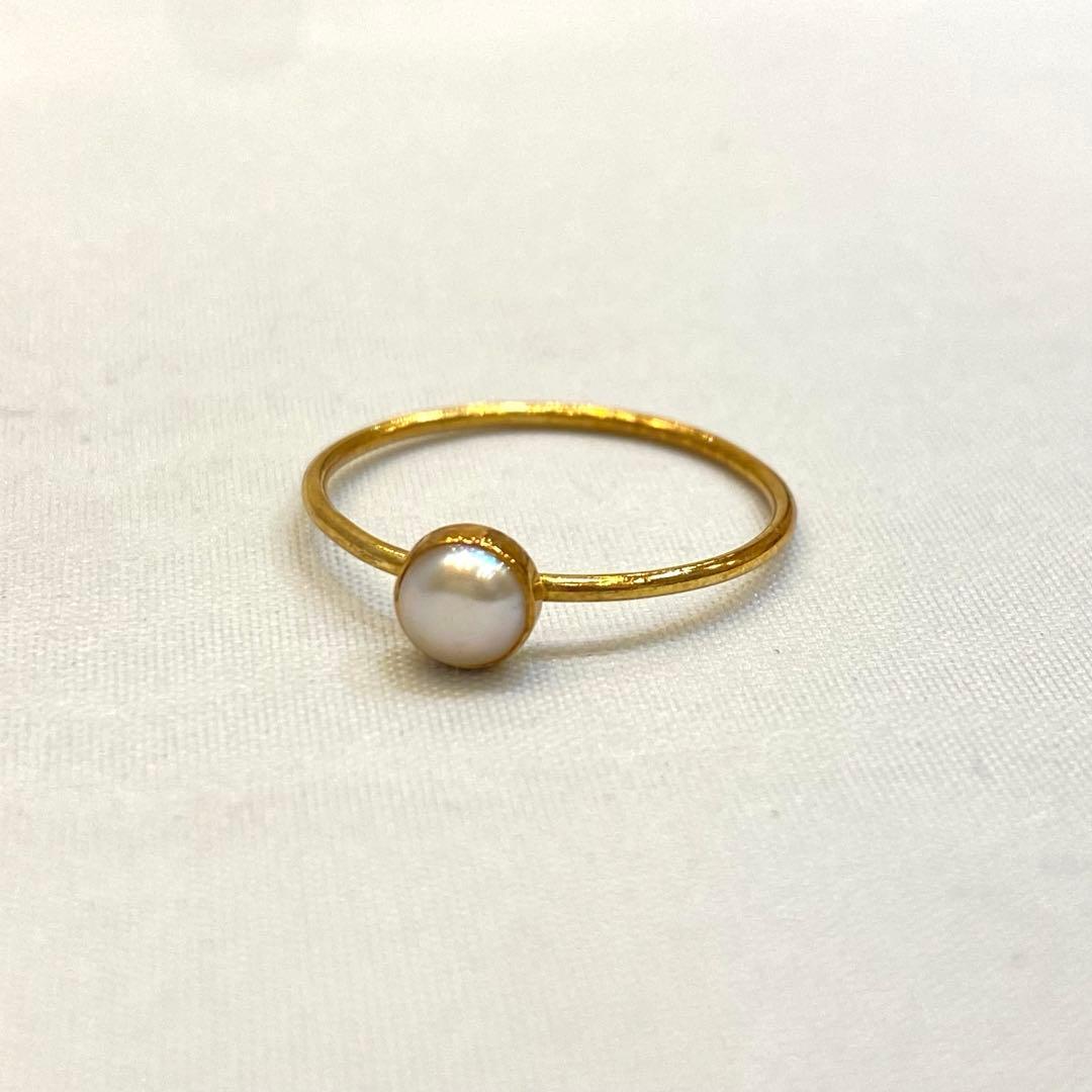 美品 K18 ジュエリーマキ 本真珠 パールリング 12号