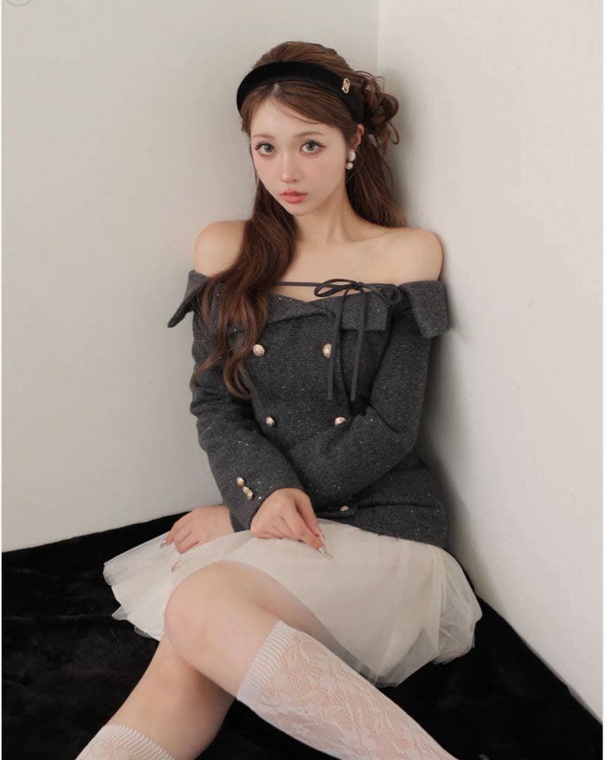トップス M me eme Wool herringbone tulle onepiece