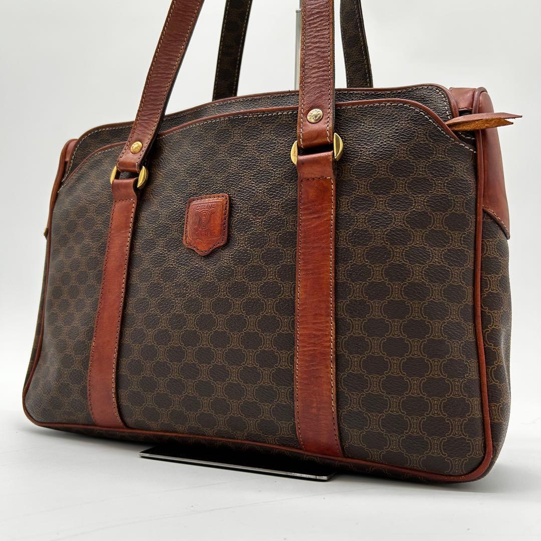 美品】セリーヌ トートバッグ マカダム トリオンフ PVC レザー 肩掛け