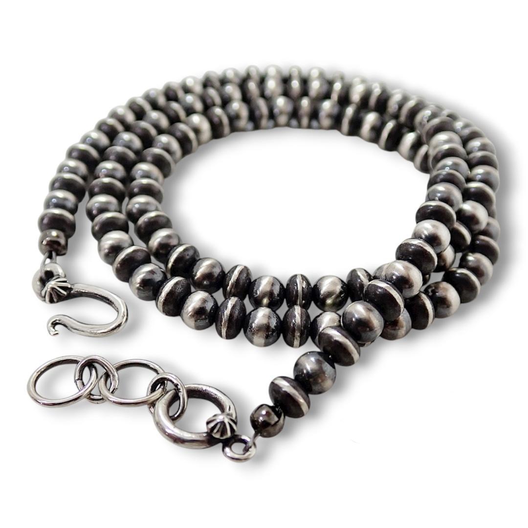 ナバホパール ビーズネックレス ロンデルミックスタイプ シルバー925