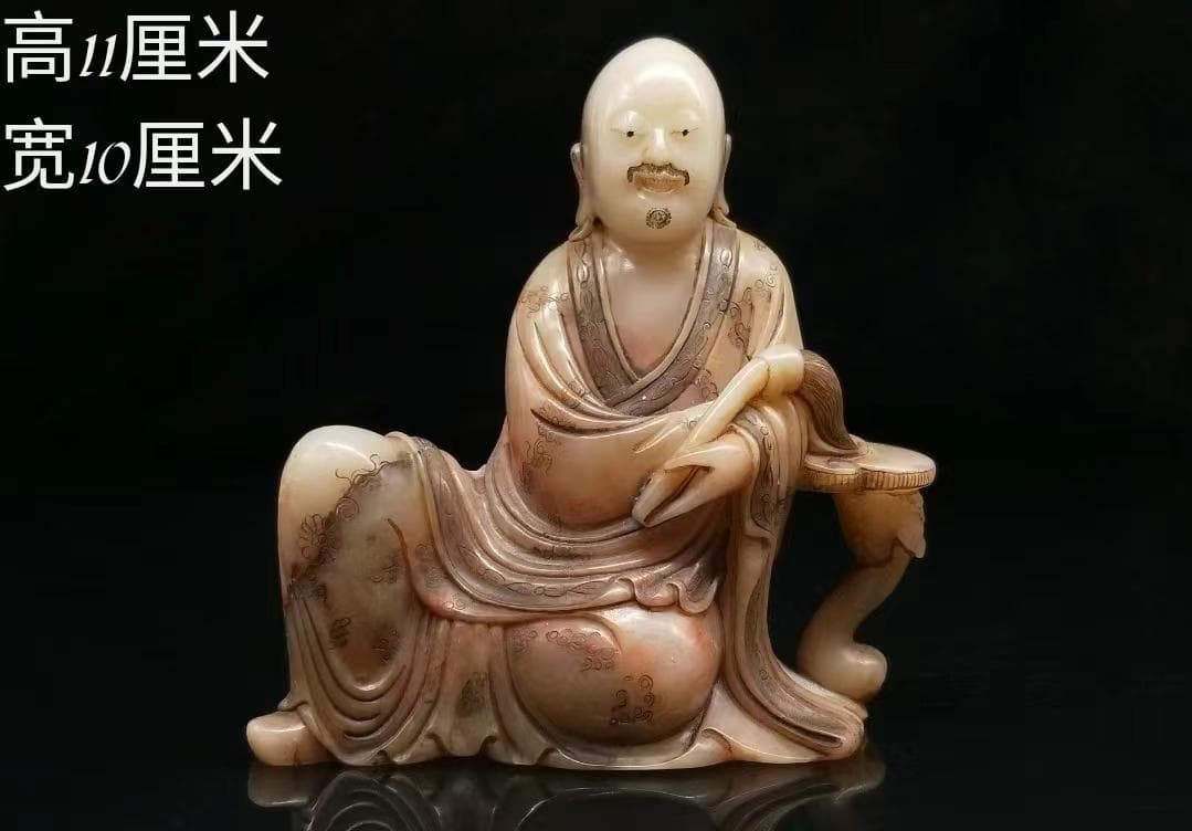 中国古美術・寿山石の羅漢像·仏像・箱付き・文房具・置物・田黄石彫り・細密彫