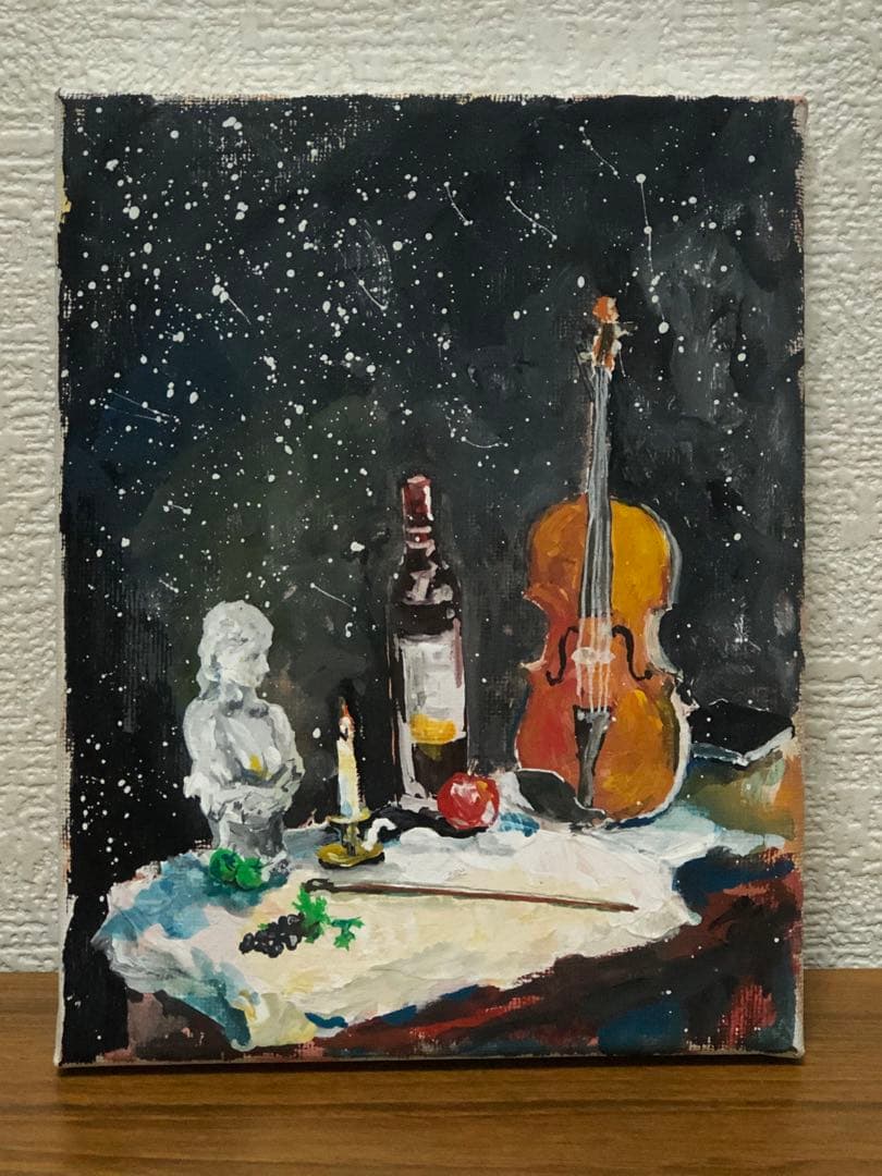 絵画　バイオリン　キャンバス　イーゼル付き　micchan作