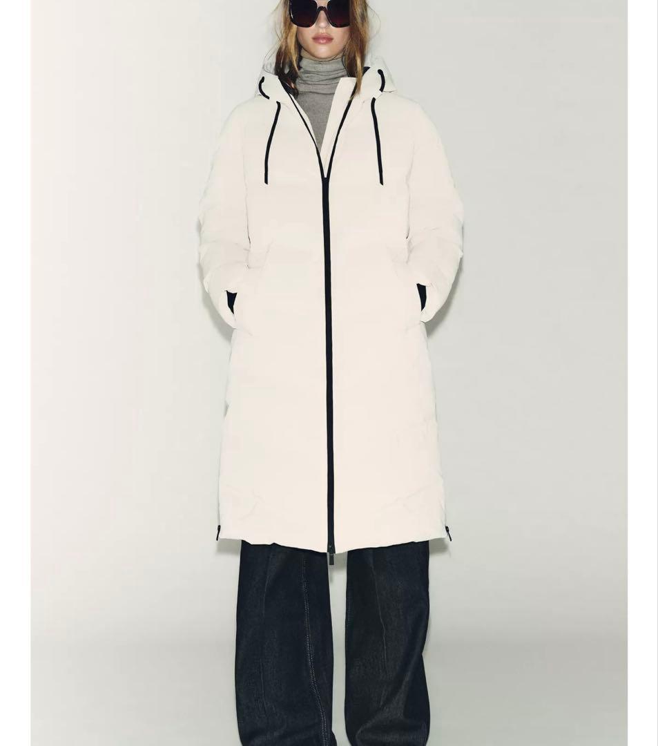 ZARA ウィンドプルーフフード付きロングラバー加工アノラック XS 新品