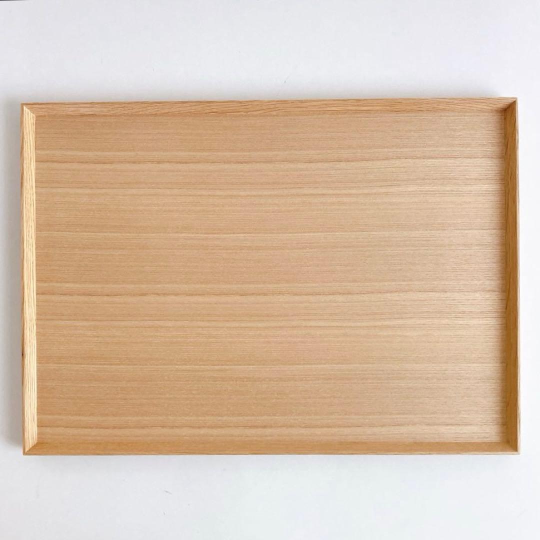 松屋漆器店　白木塗タモ14.0長角盆　お盆　大　2点セット