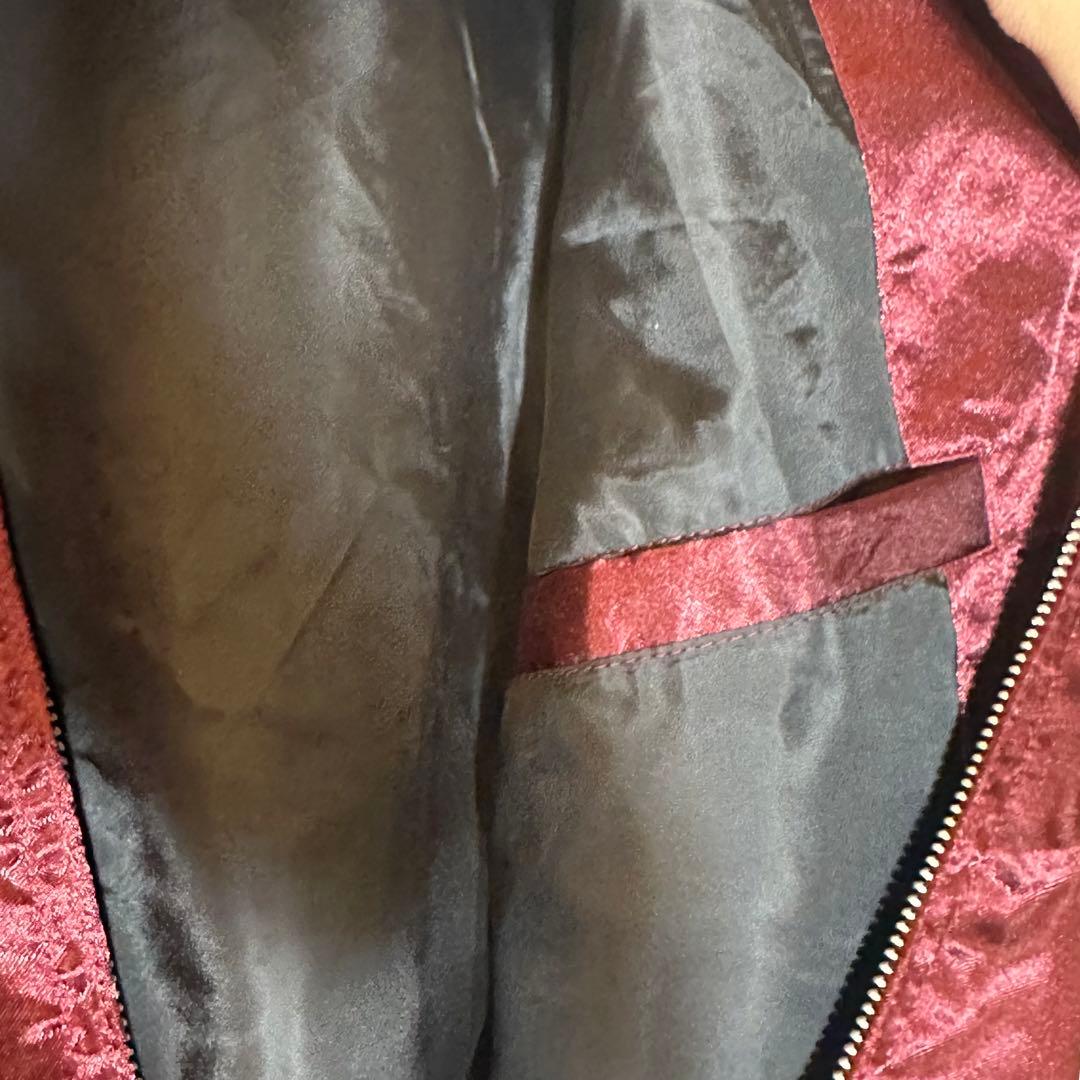 新品未使用】風神雷神桜刺繍スカジャンワインレッドえんじ金和柄サテン