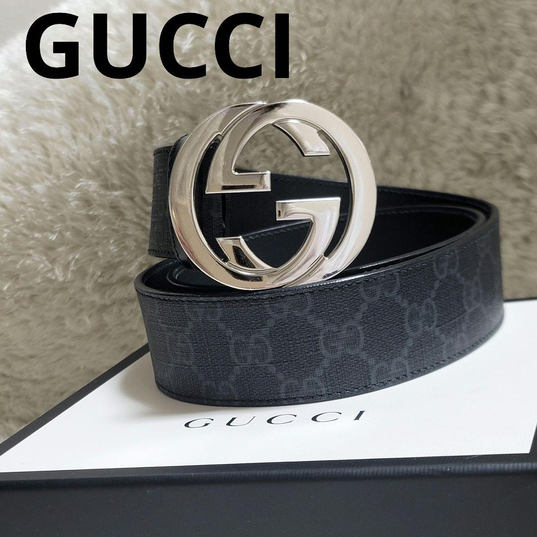 美品✨グッチ ベルト GGスプリーム インターロッキングG バックル シマ 箱