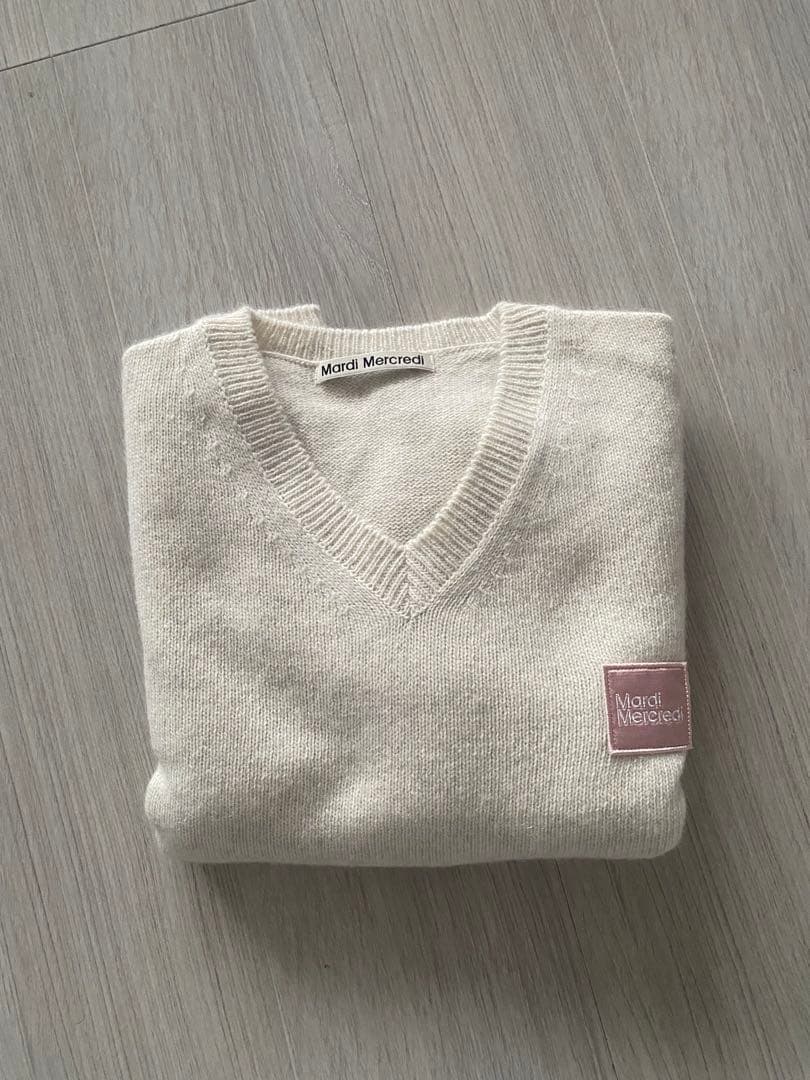 Mardi Mercredi Vネック長袖セーター クリーム