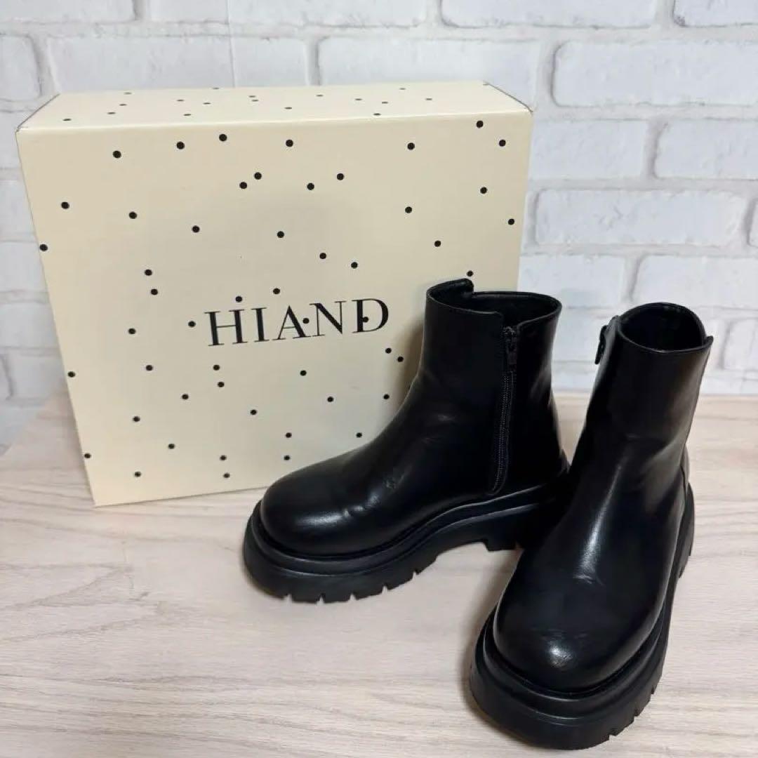 【箱付き】HIAND ジップライン ショートブーツ 黒23cm 5cmヒール