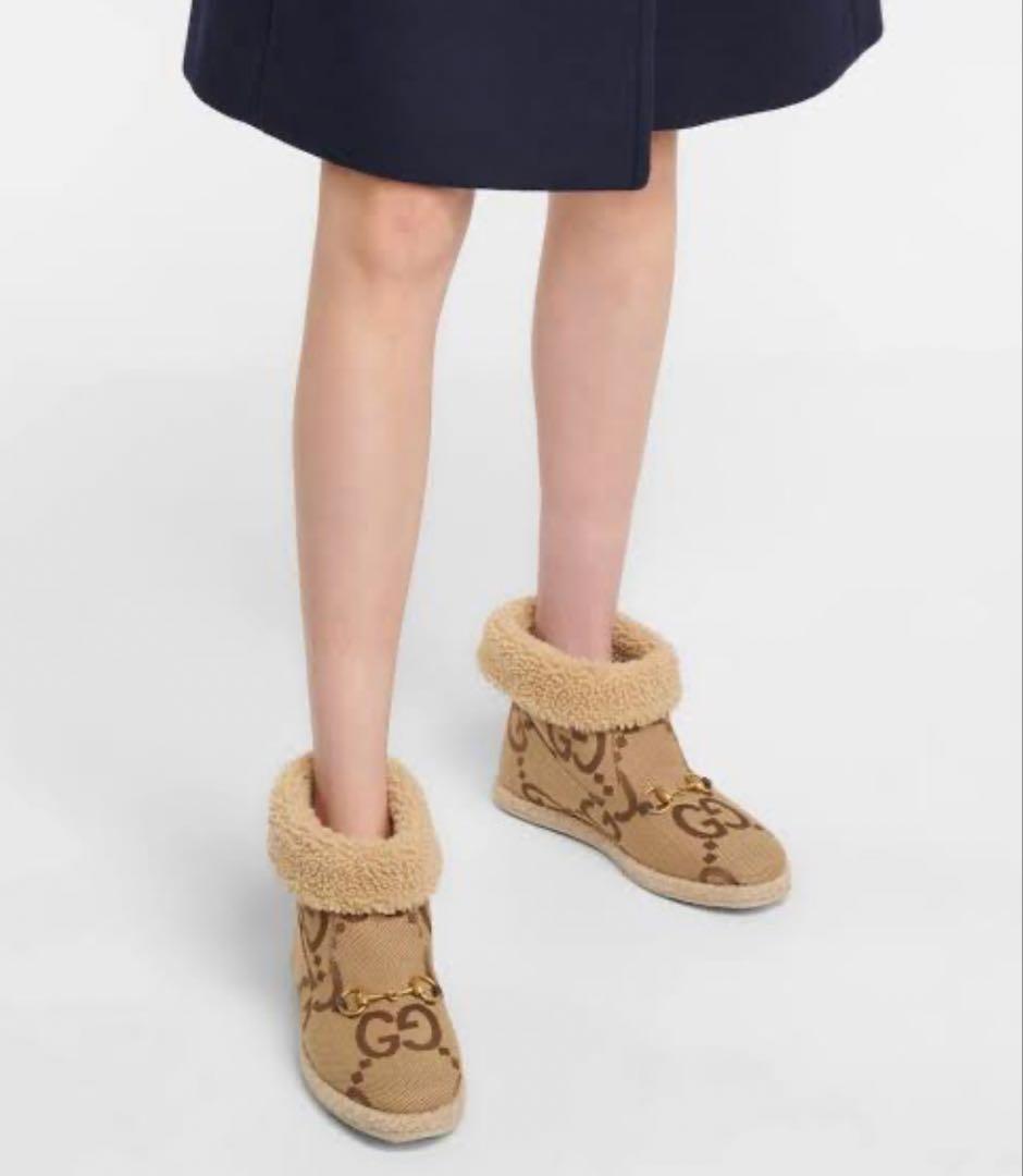 GUCCI GG柄 ホースビットウール アンクルブーツ 34 グッチ ホースビット〕ウィメンズ アンクルブーツ ・ブラック