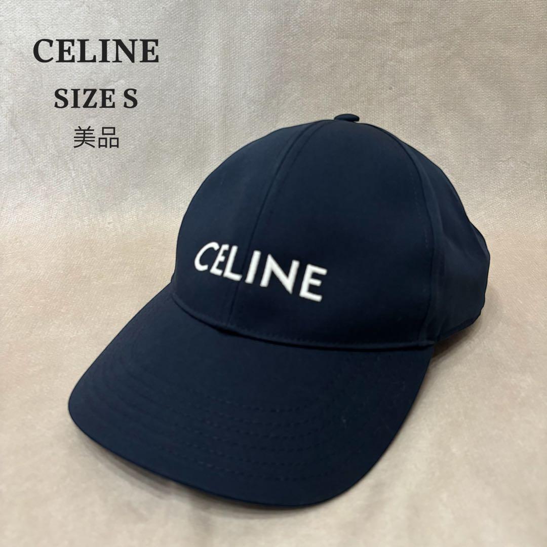 美品 CELINE セリーヌ ベースボール ロゴ キャップ ネイビー L