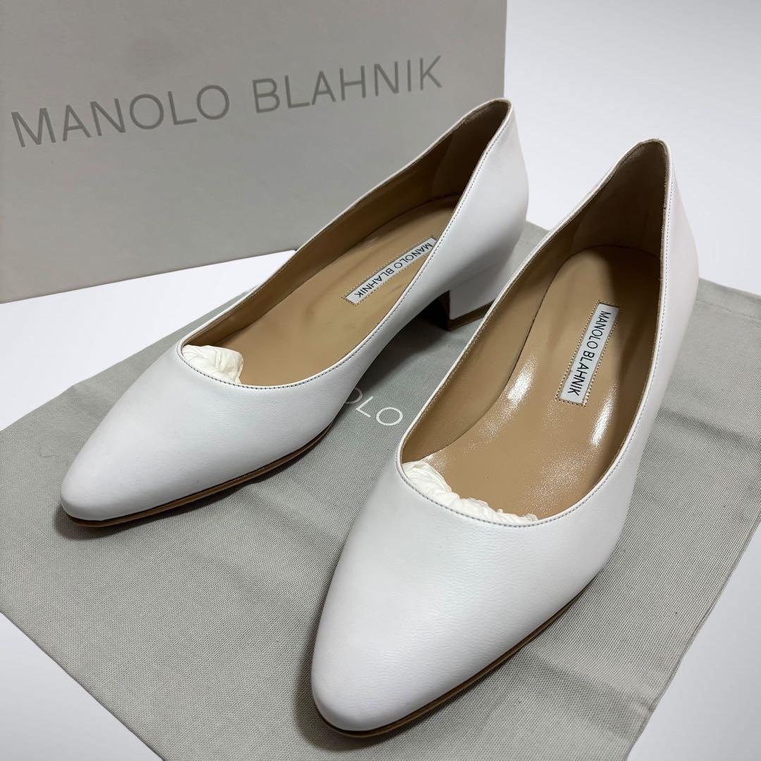 未使用級 マノロブラニク パンプス 白 37.5 裏張り済 定価12万 現行品