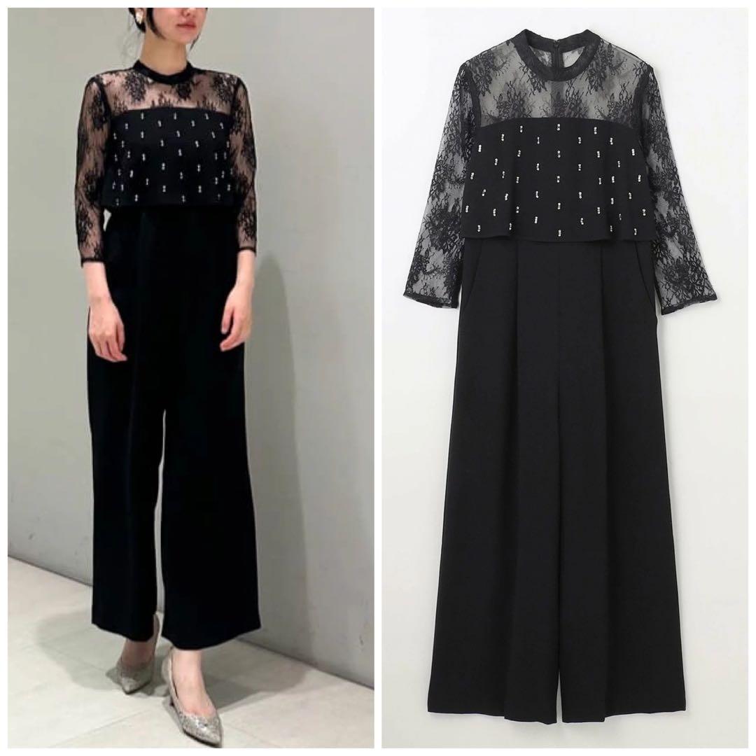 GRACE CONTINENTAL 刺繍サロペット 黒 38号 美品