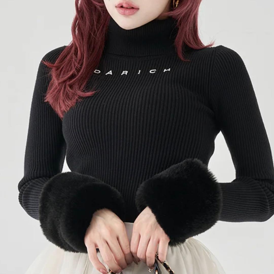 darich スムースファーリブニットトップス BLK