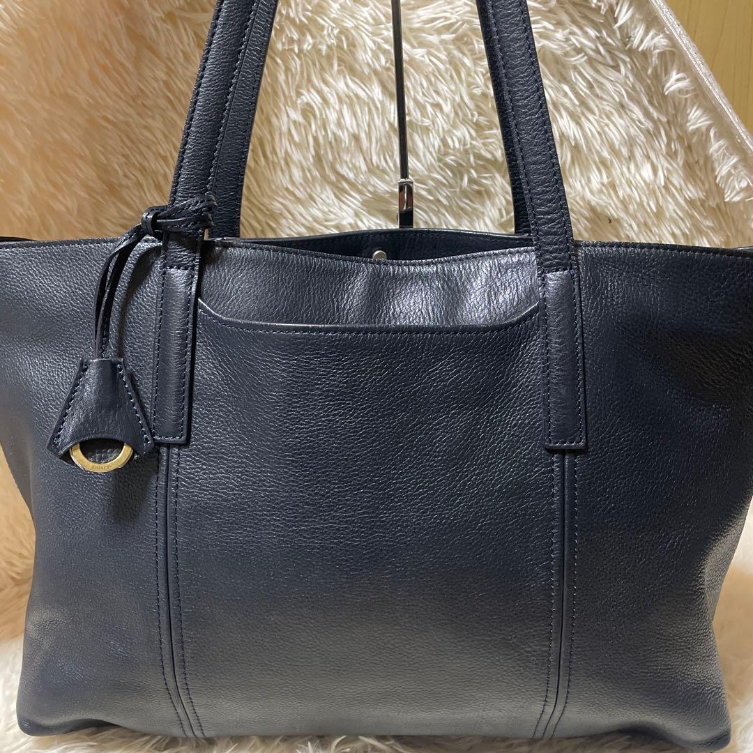 美品　アニアリ トートバッグ シボ革 本革 レザー ネイビー　A4可
