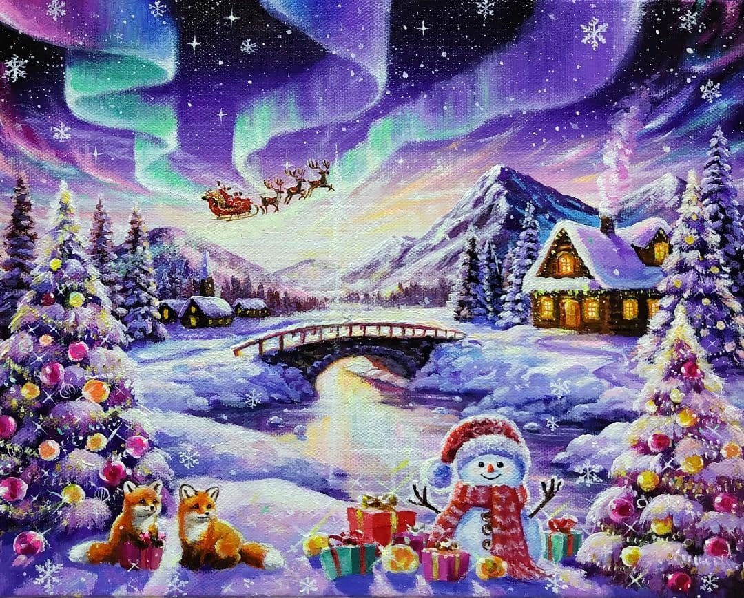 k*☆様 【オーロラの煌めき】アクリル画 F3 風景画 絵画