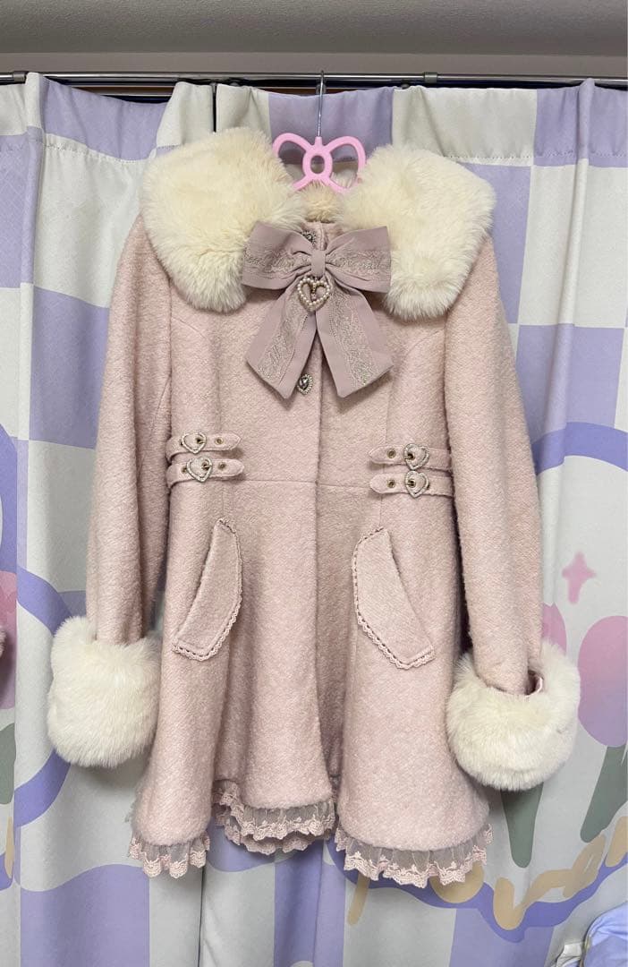 リズリサ LIZLISA ビジューリボンミニ丈Aラインコート ピンク