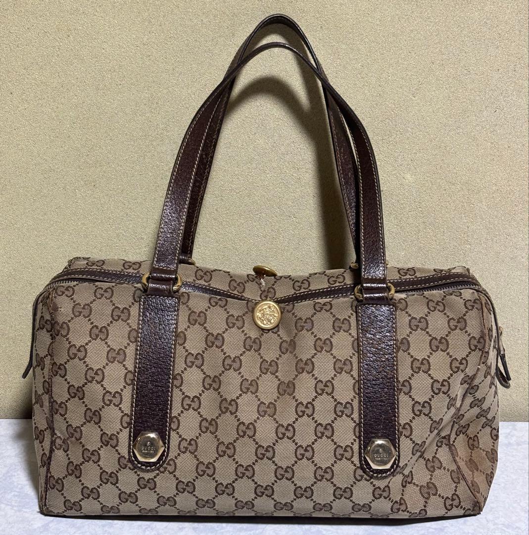 GUCCI ハンドバッグ GG柄 キャンバス生地 茶色