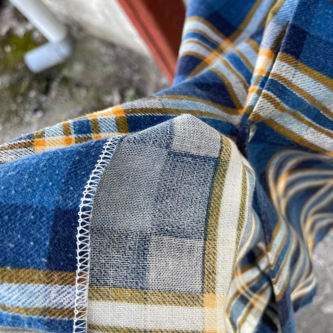 70s sears PERMA-PREST プリントネルシャツ 好配色 青系 - メルカリ