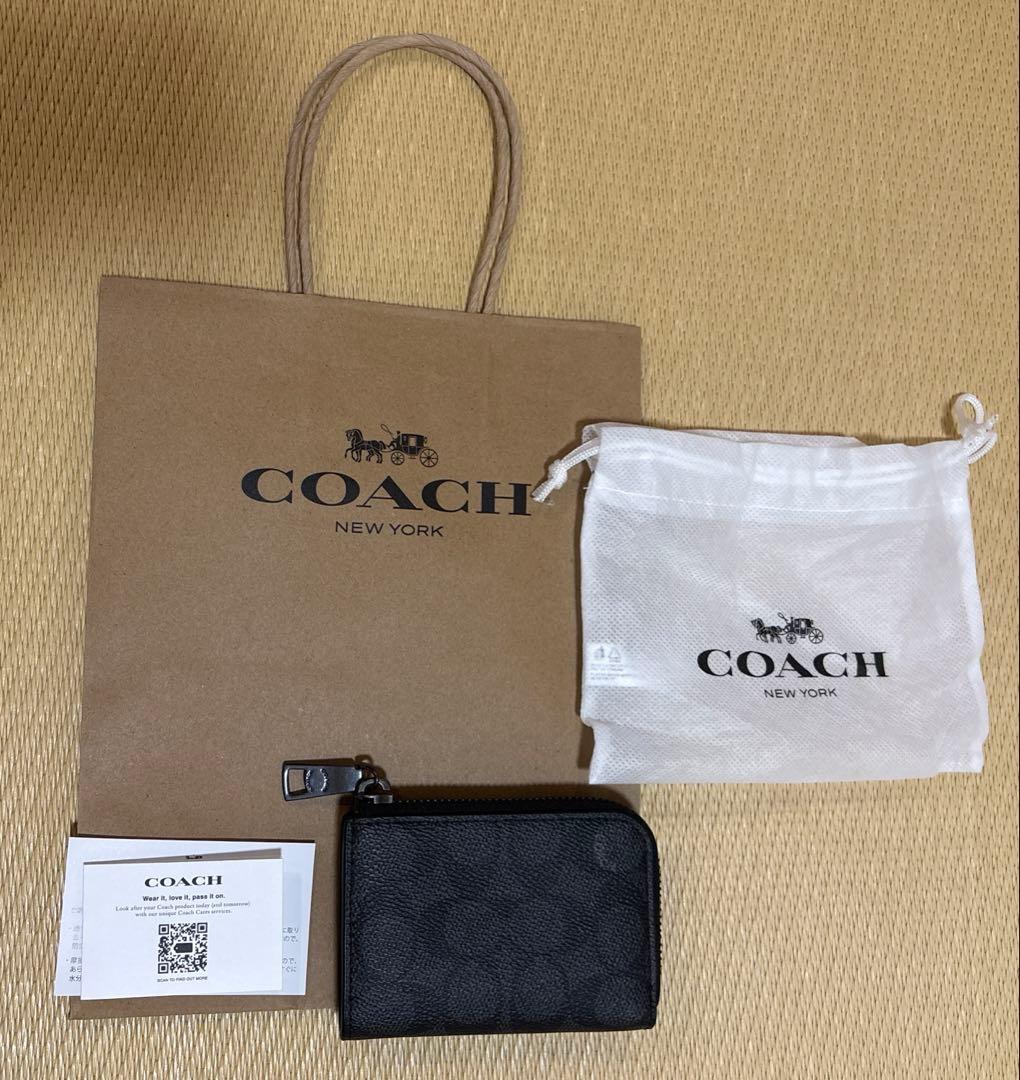 COACH ケース キーケース シグネチャー チャコール リング付き