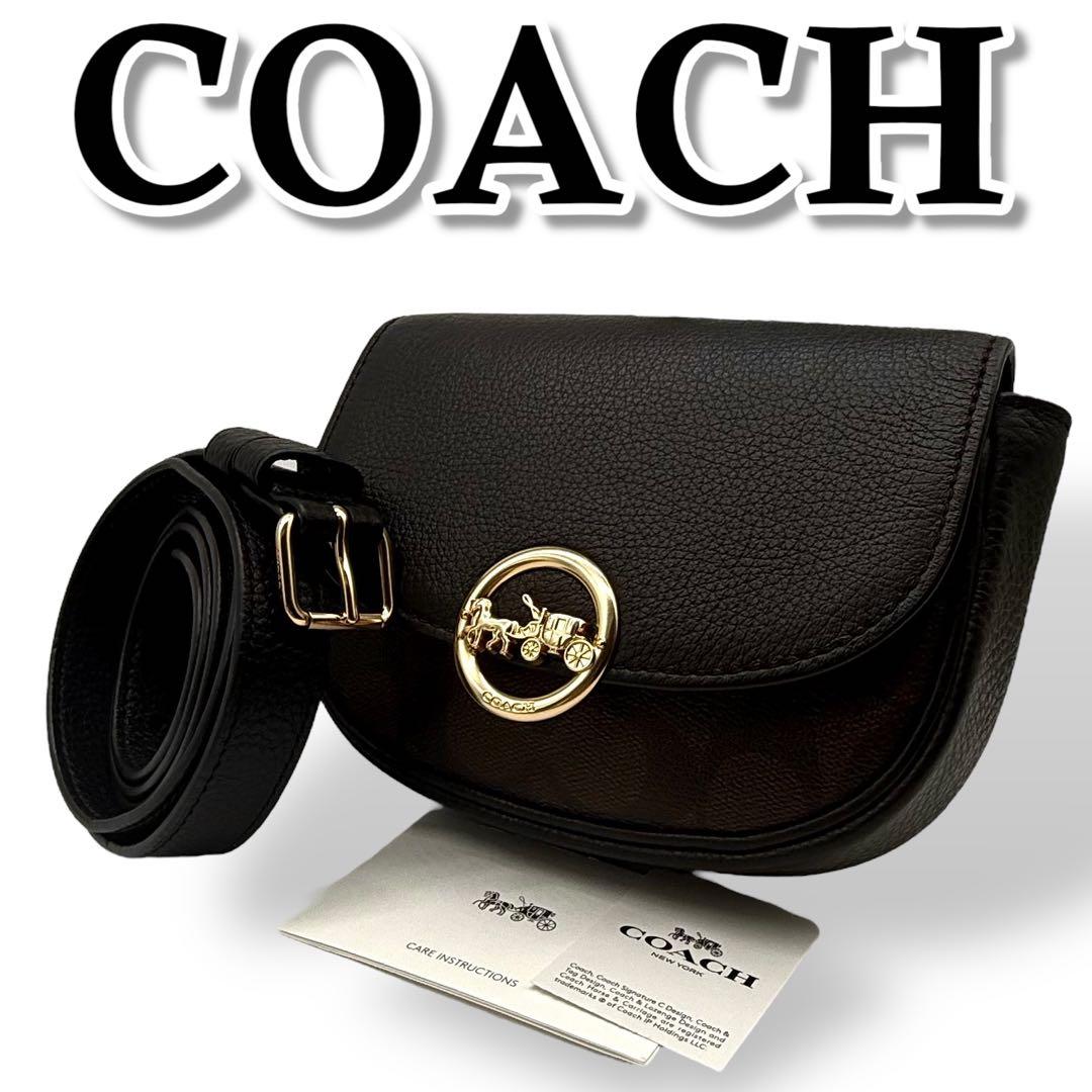 【美品】COACH コーチ ボディバッグ ジェイドミニベルト レザー PVC 黒 COACH（コーチ） バッグ レディース ショルダーバッグ ボディバッグ
