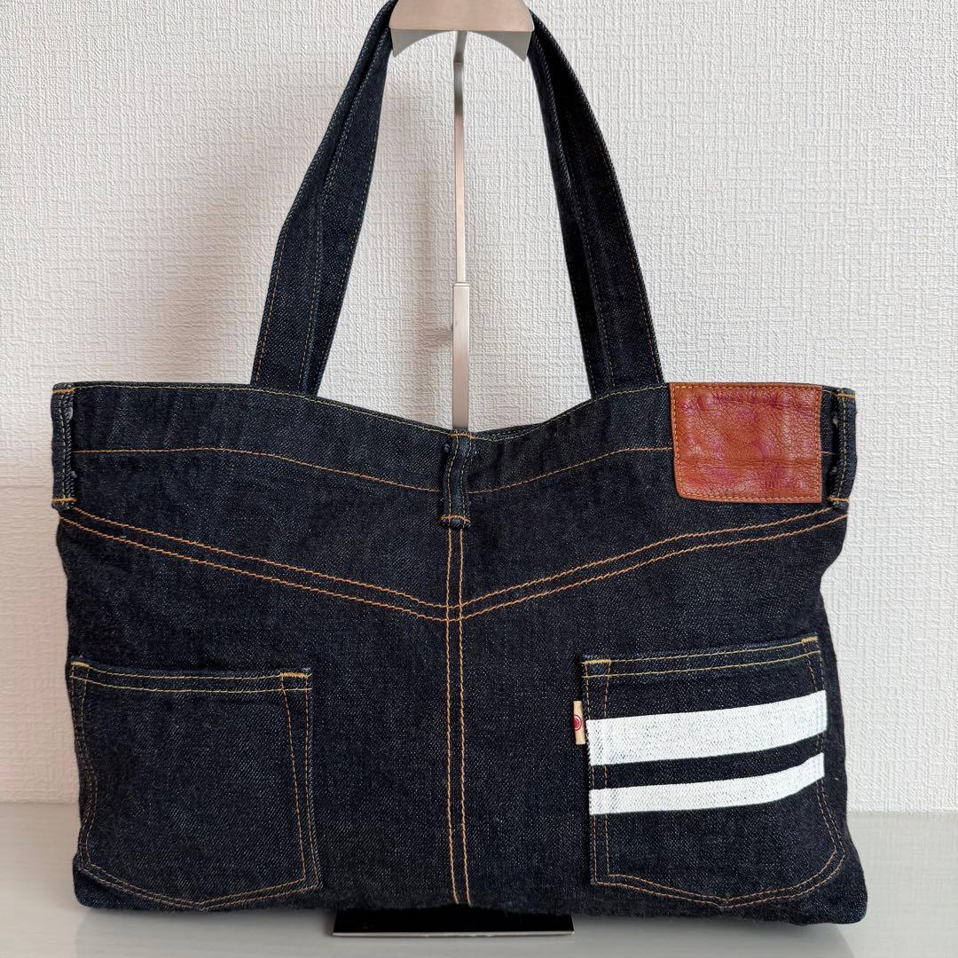 桃太郎ジーンズ　デニム　トートバッグ　出陣　濃紺　インディゴ　内側総柄　A4対応