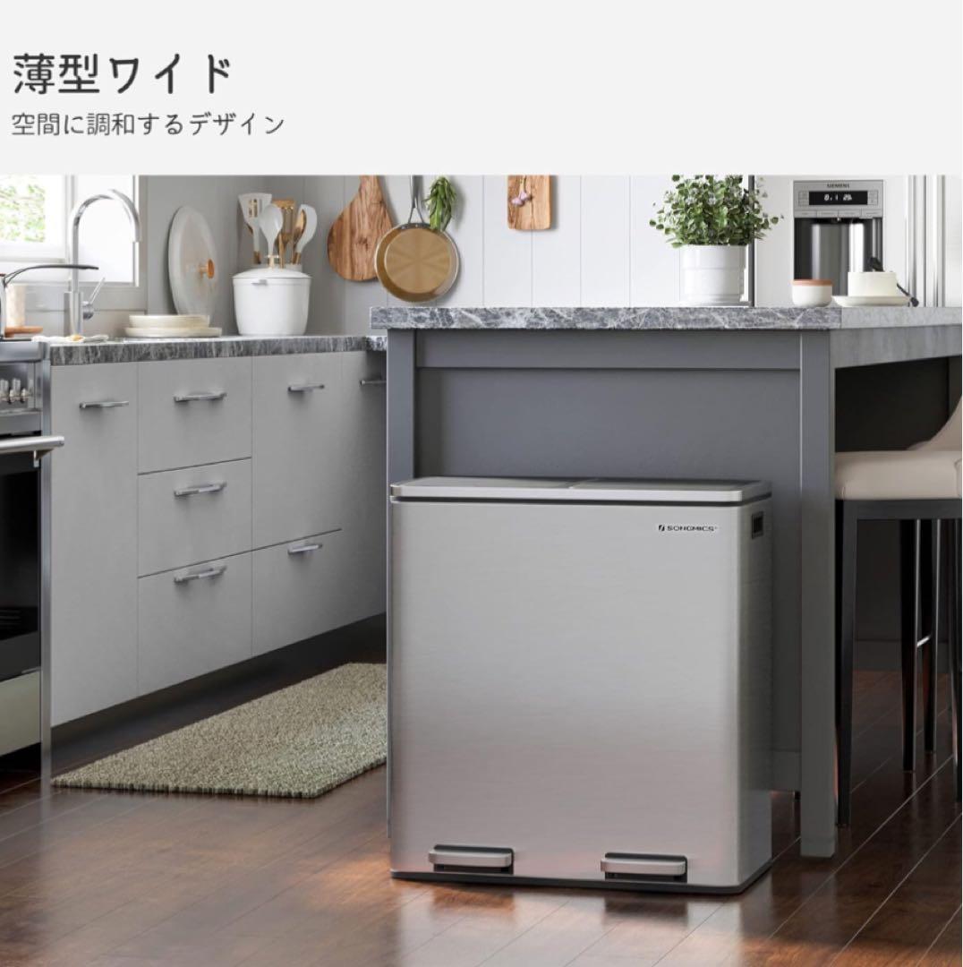 ゴミ箱 ダストボックス 2分別ペダル式 2x30L ステンレス 密閉 音無し