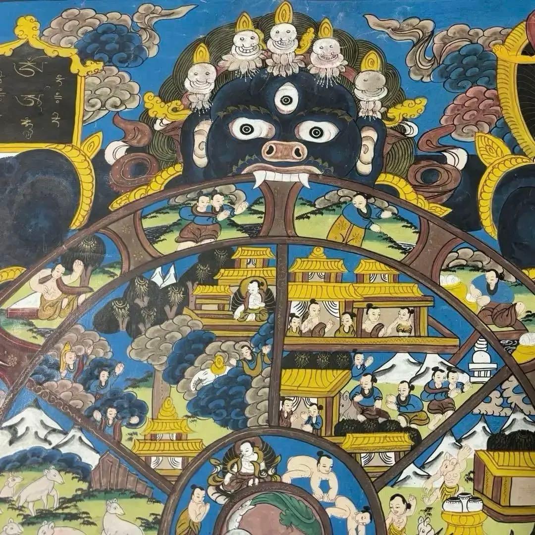 チベット密教 1点物 》 手描き 曼荼羅 タンカ 六道輪廻 仏教 密教