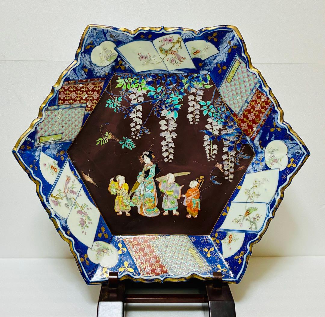 お値下❌ 明治初期 香蘭社 色絵褐地藤絵人物文 ブラックホーソン六角大皿 2026年最新】明治時代 食器の人気アイテム - メルカリ