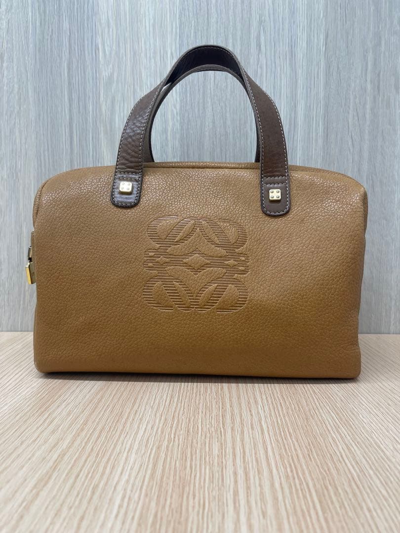 【LOEWE】ミニボストンバッグ　アナグラム　レザー　ブラウン　ヴィンテージ