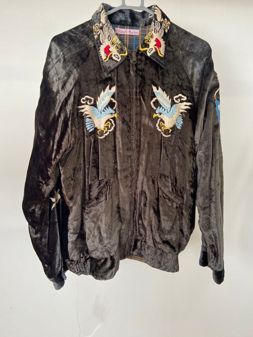 ハリウッドランチマーケット黒いサテン スカジャン 鷲刺繍サイズ　2