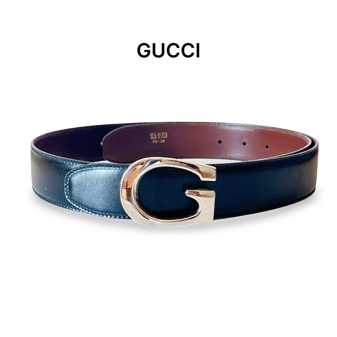 【未使用】GUCCI グッチ レザーベルトGロゴ シルバー ヴィンテージ
