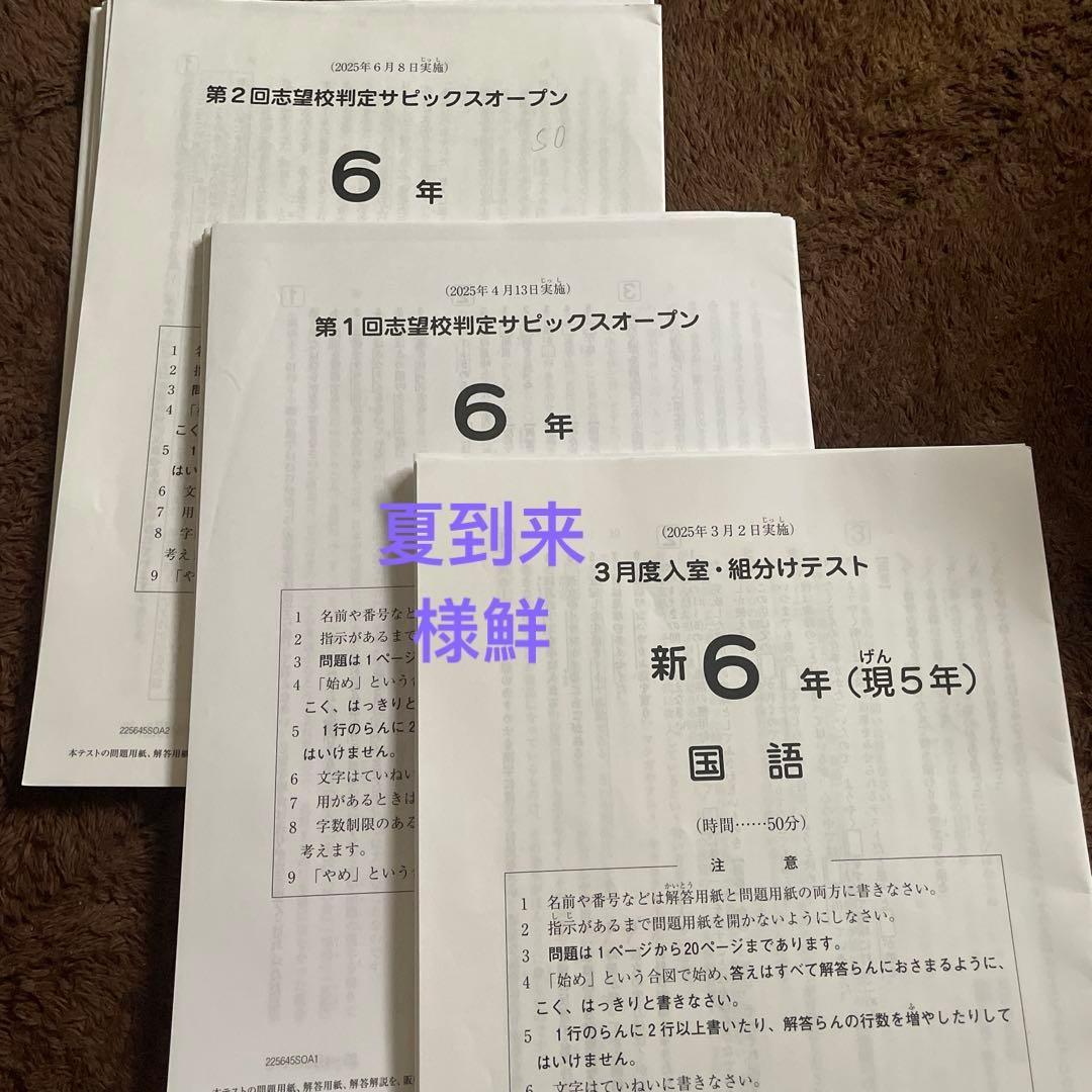 SAPIX 新6年　組分けテスト　志望校判定テスト 3セット 優秀層〜苦手層まで役立つ】新6年3月サピックス組分けテスト算数解説