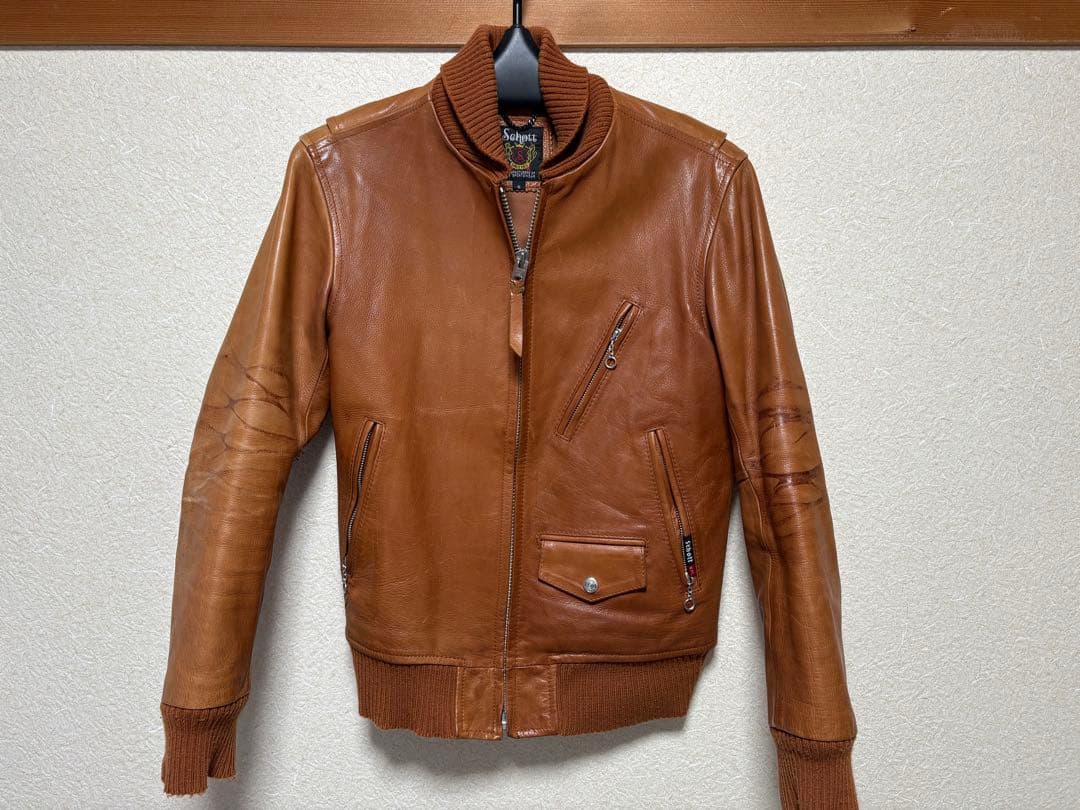 格安希少✨schott ライダースジャケット　シングルオレンジ牛革　レザー　S