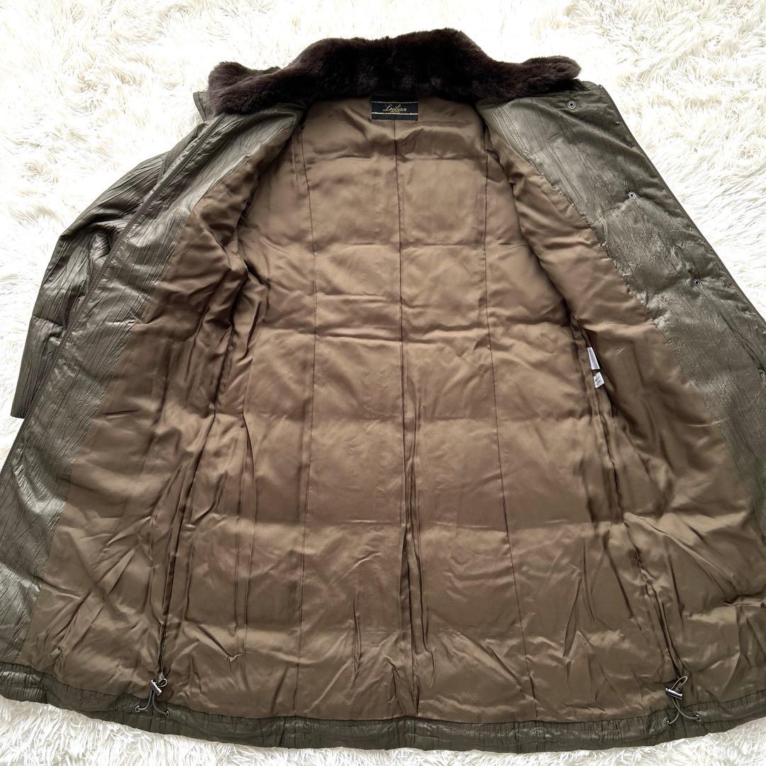 レリアン カーキ ロングダウンコート レッキスラビットファー付 L