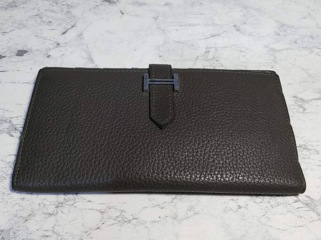 お買い得 HERMES ダークブラウン レザー 長財布 HERMES（エルメス） 二つ折り 長札入れ 長財布 長札入 茶色 レザー