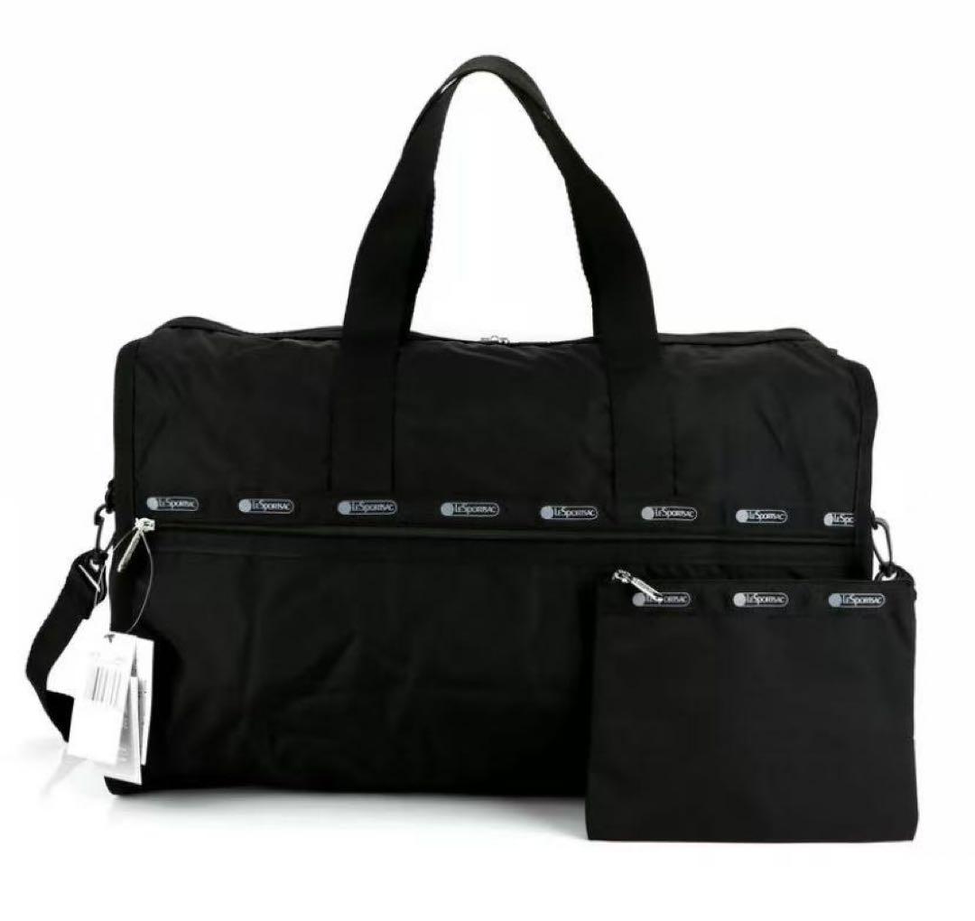 レスポートサック　 ボストンバッグ　 黒無地　 旅行用トラベル4319 ポーチ付