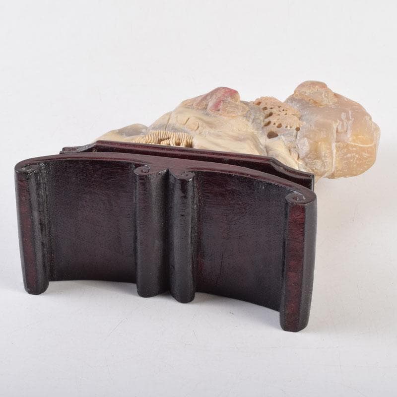 中国 玉石寿山石鶏血彫刻 山水雕 置物 唐木台付 V 9220 - メルカリ