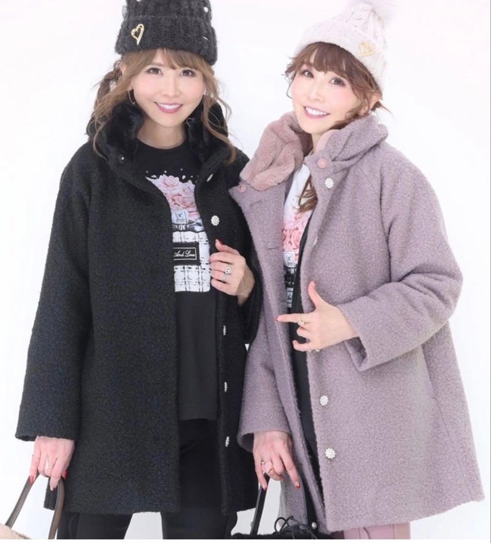 [首元まで暖かコート❤︎] エコファーが心地良いブークレービジューボタンコート