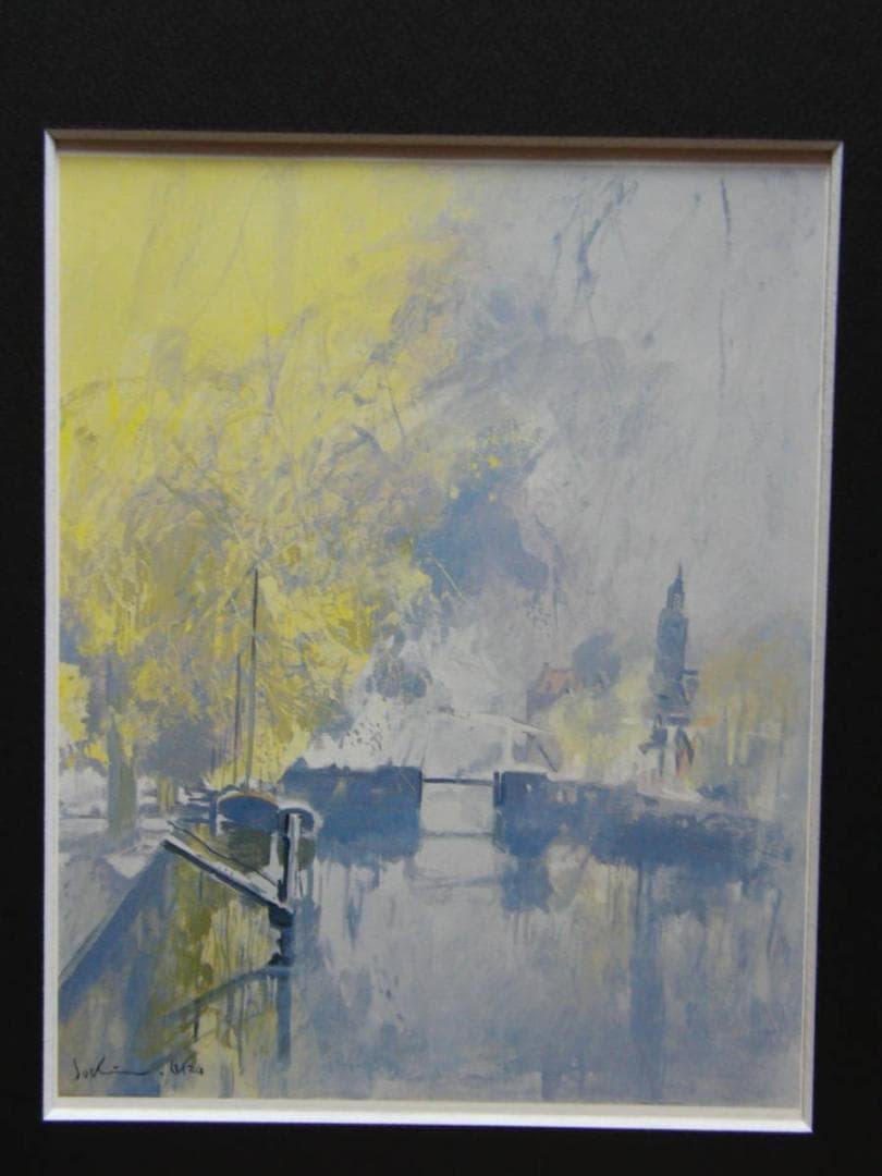 岡 義実、「春のロッテルダム」、希少画集・額装画、新品額縁にて額装致します