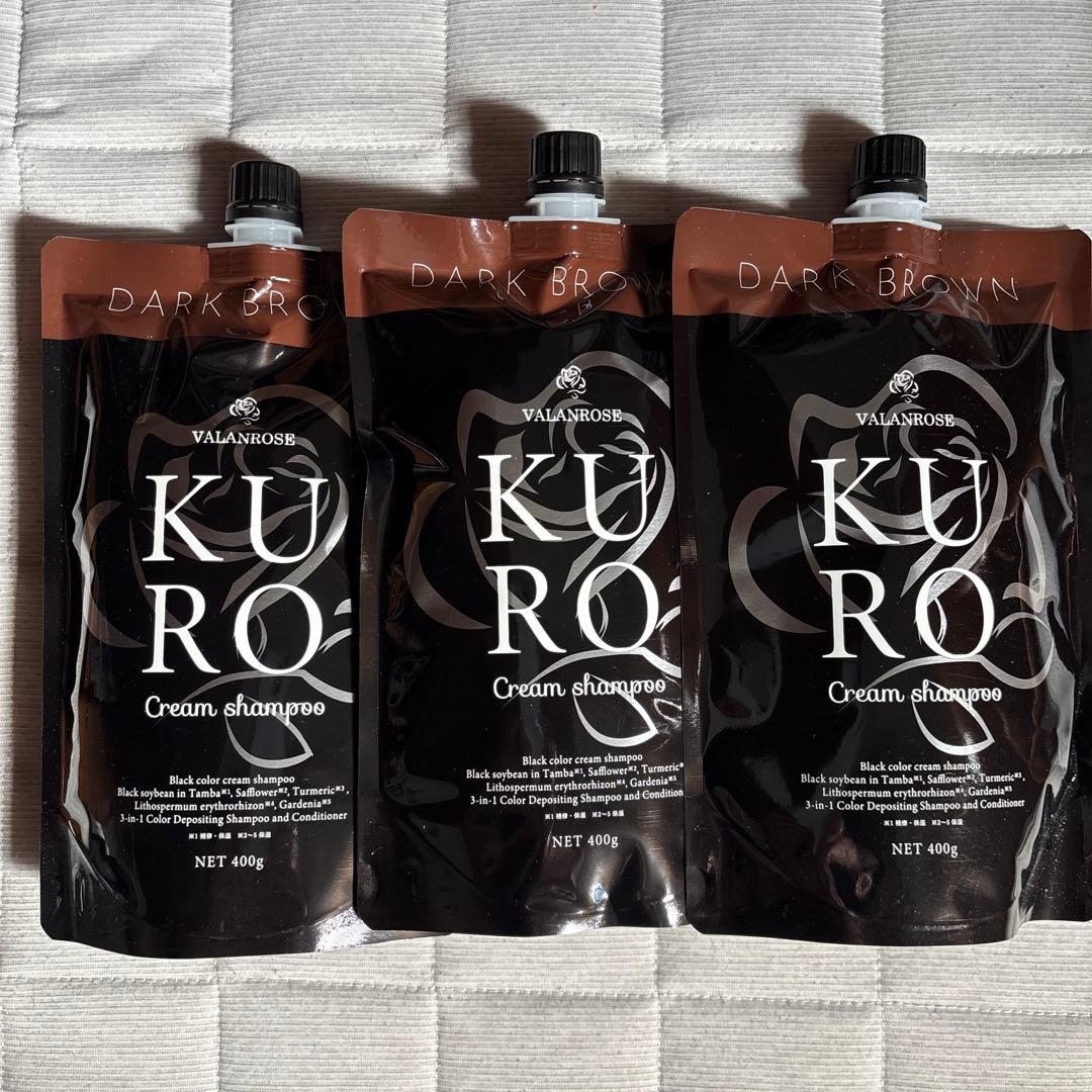 バランローズ KUROクリーム シャンプー ダークブラウン400g✖️3 VALANROSE（バランローズ） 白髪染めシャンプー KUROクリーム