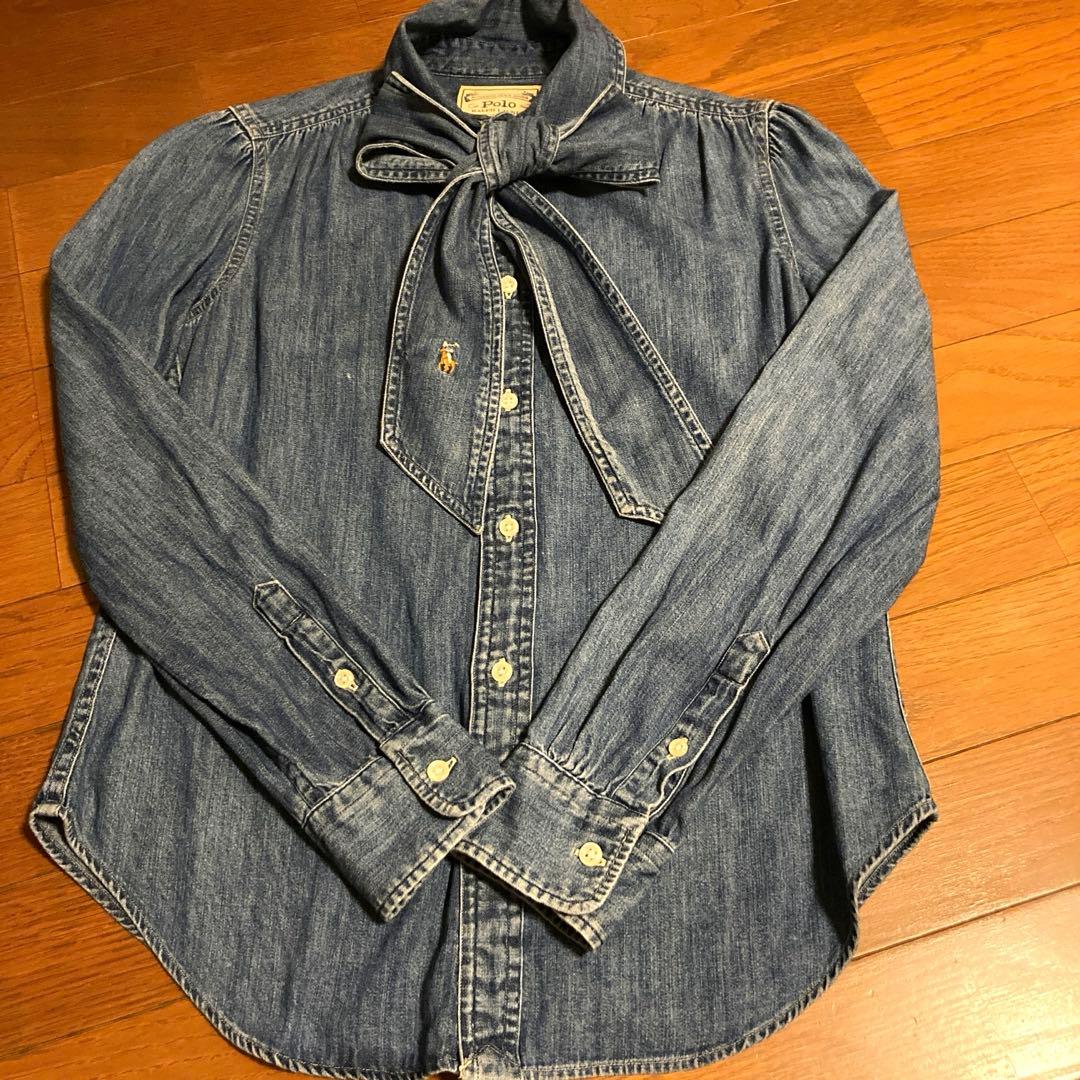 美品！ラルフローレン☆ボウタイリボン デニムシャツ - メルカリ