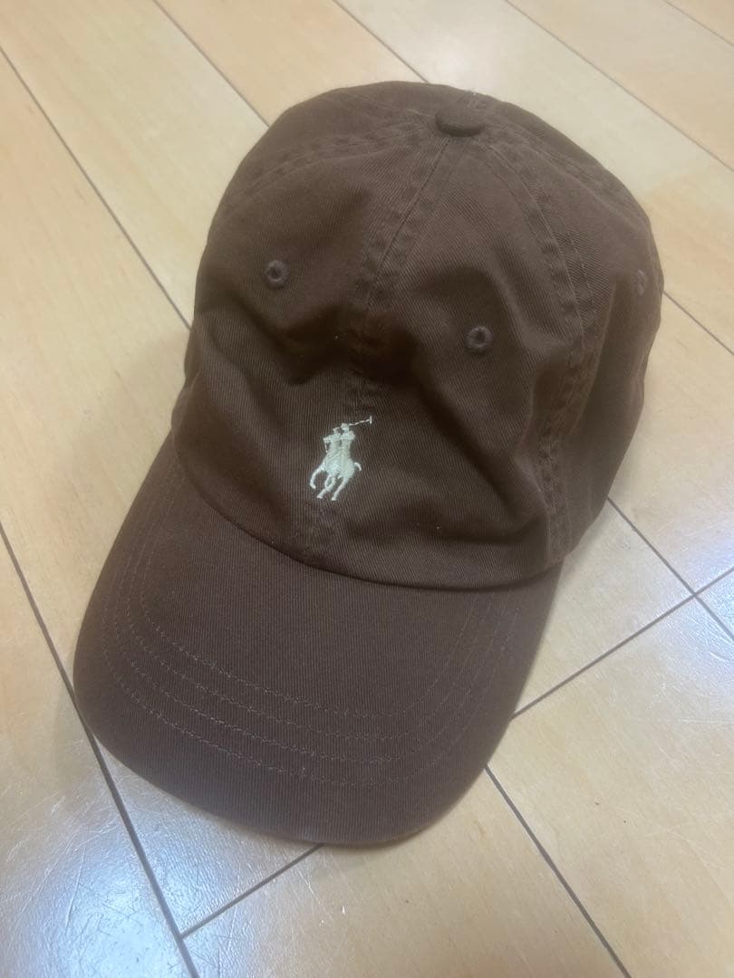 ポロラルフローレン　キャップ　ブラウンxホワイトベージュロゴ