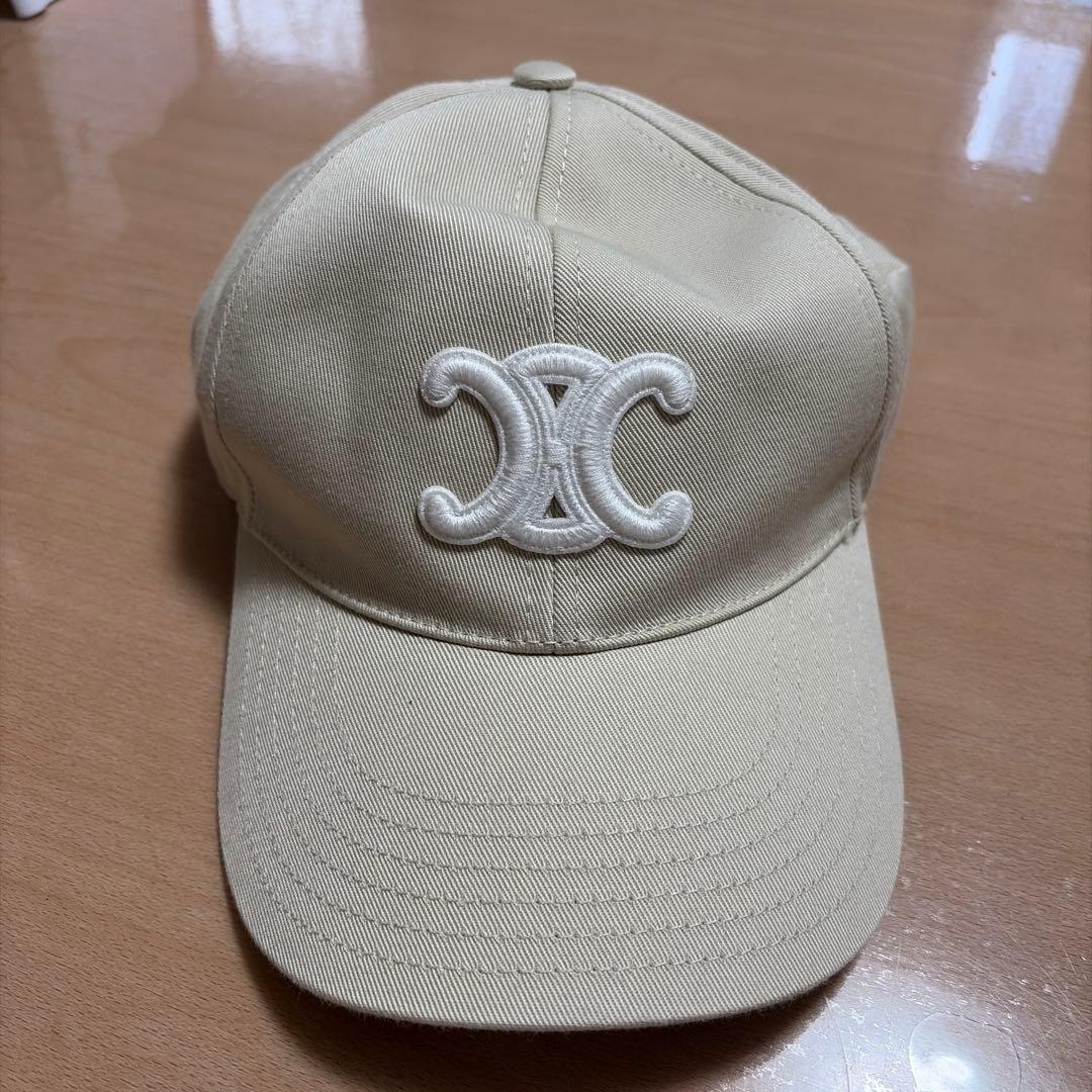 CELINE ベージュ 刺繍ロゴ キャップ
