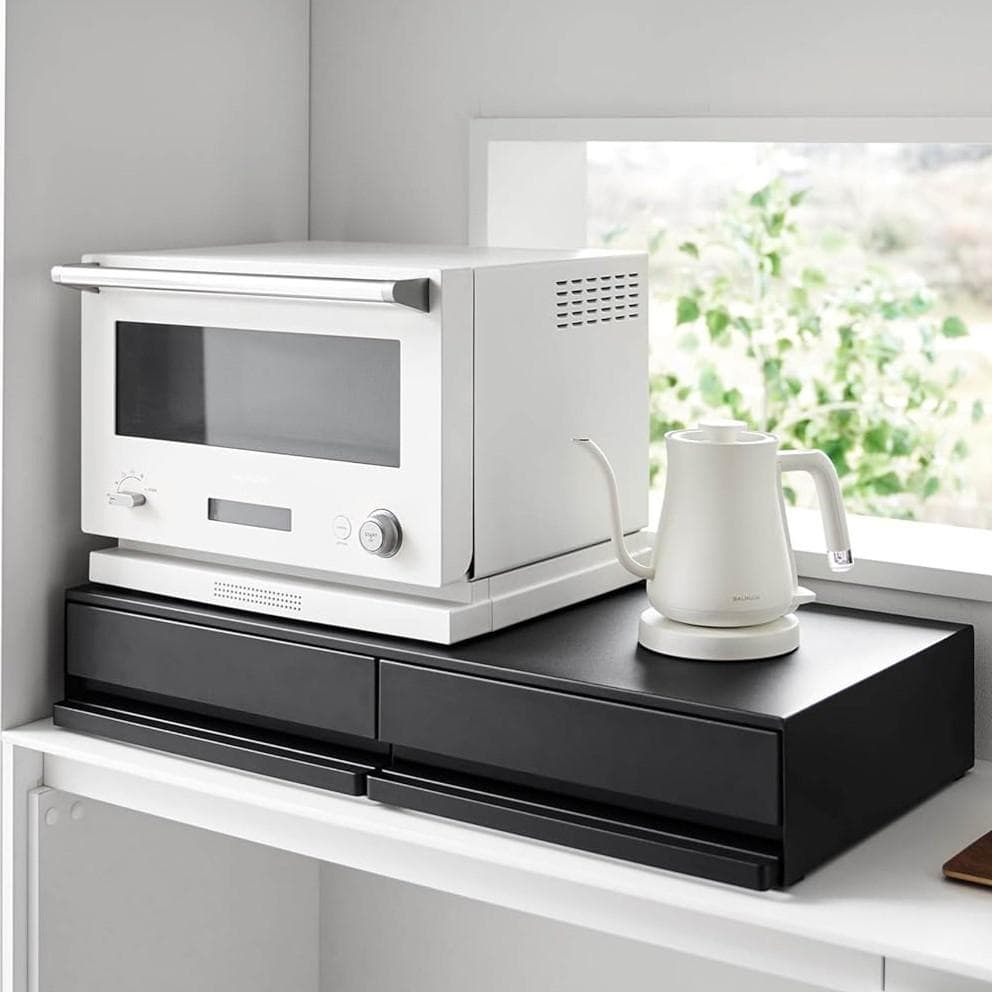 tower ツーウェイキッチン家電下引き出し＆スライドテーブル W80 黒