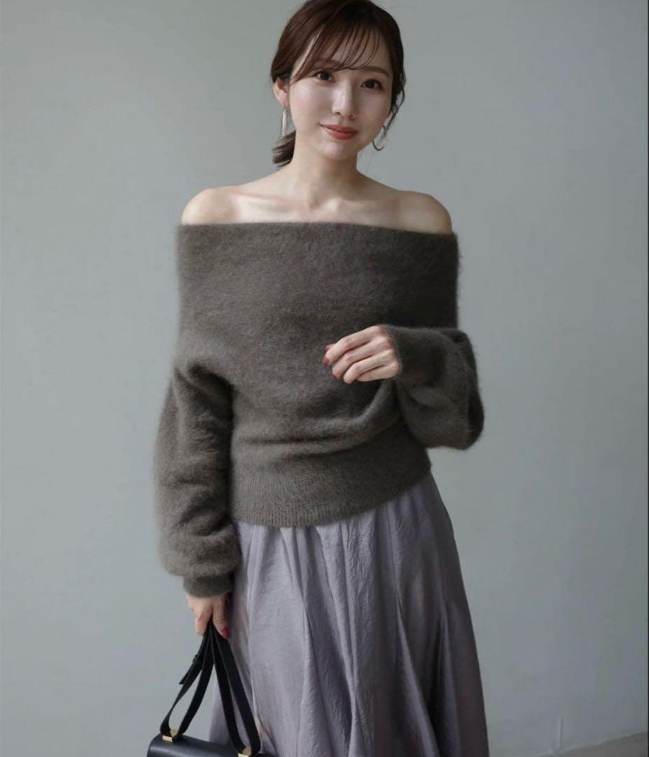 アニュアンス anuans ラクーンフォックスオフショルニットプルオーバー/モカ