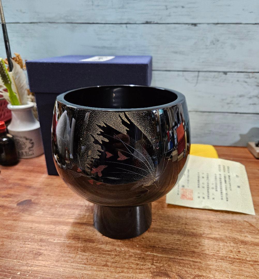 角康二 作 輪島塗 沈金作家 蒔絵 花器 フラワーベース 花瓶 漆塗り 置物