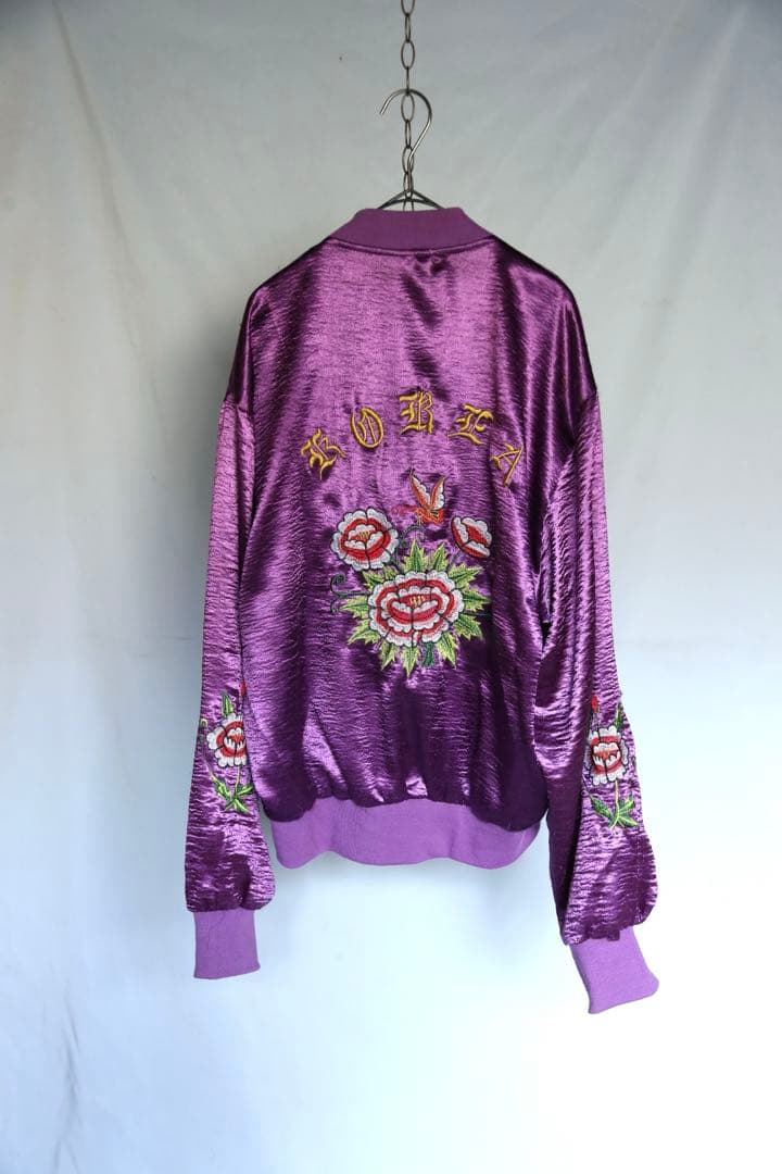 ヴィンテージコリジャン　KOREA 紫色 花柄刺繍 スカジャン