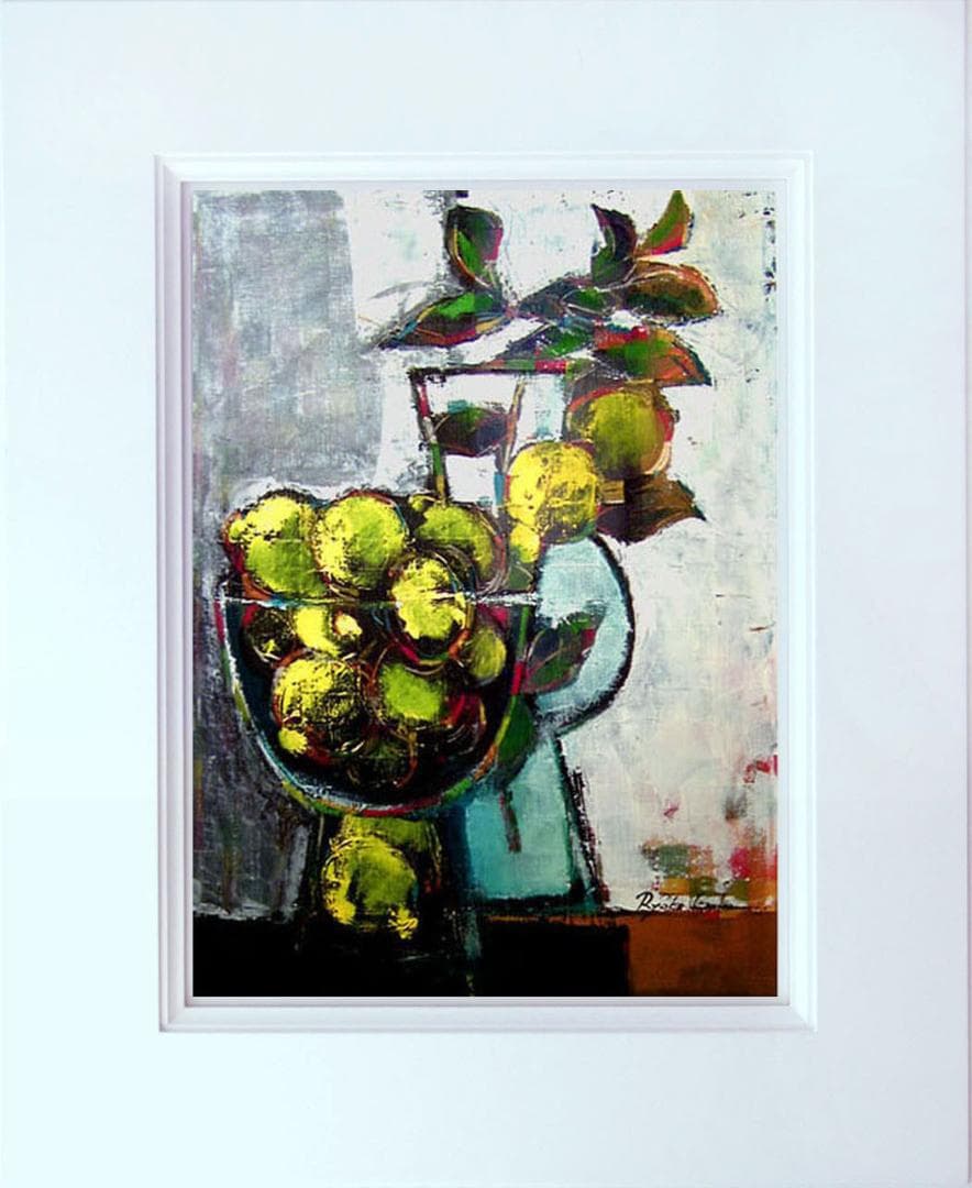 油絵 菅家令子絵 絵画インテリア額付(白) uF6-063304 静物レモン 器