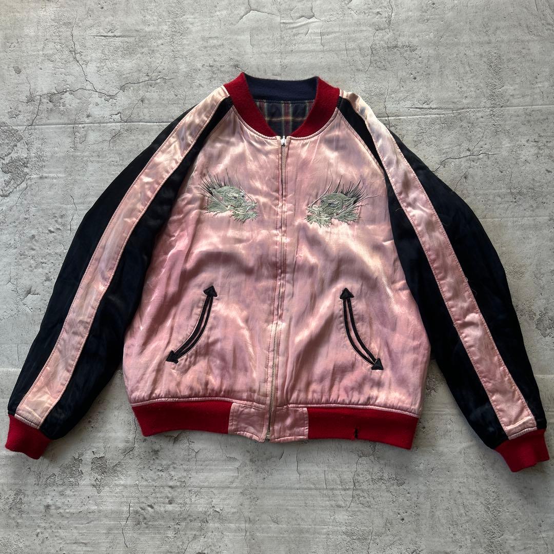 HOUSTON リバーシブルスカジャン サテン 虎 龍 Japan サイズL