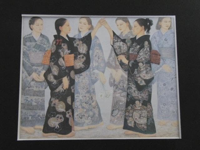 堀田淑支、【遊戯　II】、希少画集・額装画、新品高級額、マット額装付 堀田淑支、【遊戯 II】、希少画集・額装画、新品高級額、マット額装付